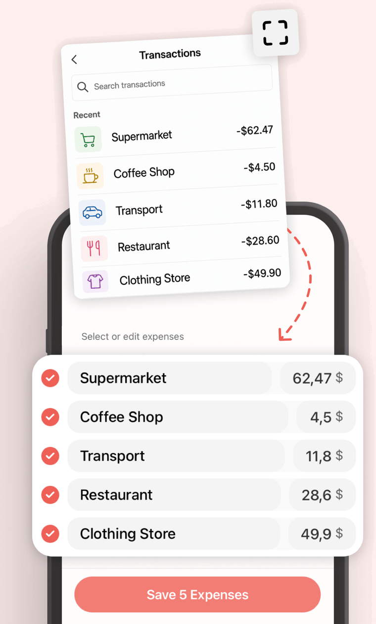 Importing from a bank transaction screenshot