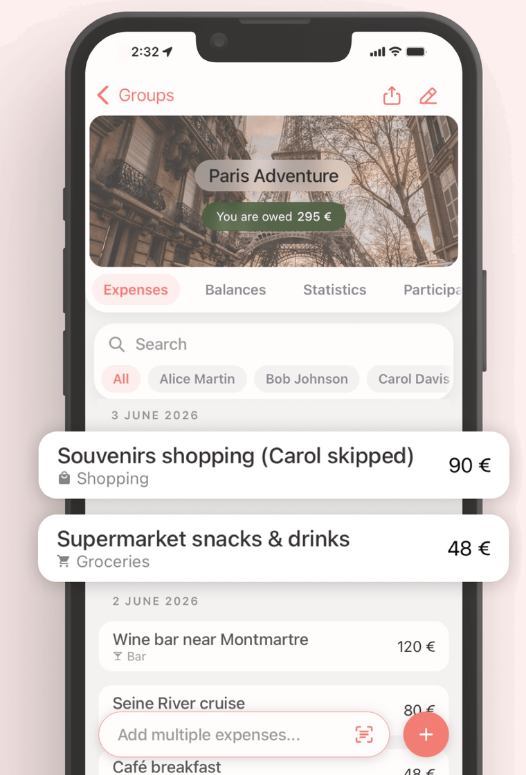 Expense list for a Paris trip