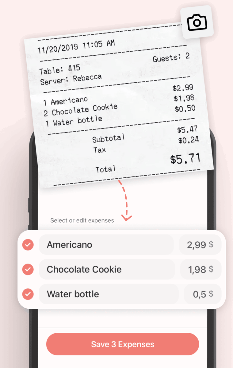 Scanning a receipt into expenses